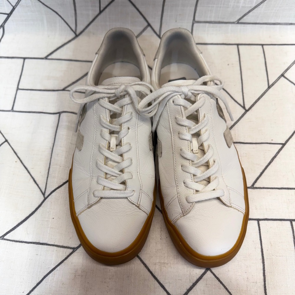 Veja Campo Sneakers Size 10 White Gum Sole Leather Suede Logo Low Top - Picture 7 of 12